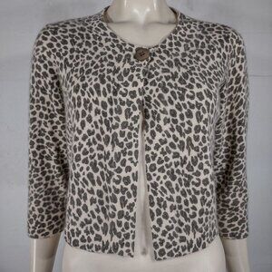 Tommy Bahama beige black animal print 100% Cashmere single button cardigan Large